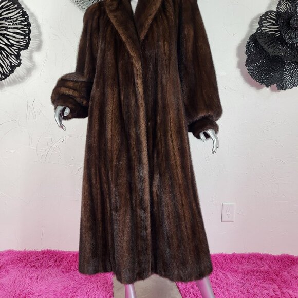 VINTAGE~PLUS 1X/2X~RANCH BROWN MAHOGANY GENUINE REAL FULL LENGTH MINK FUR COAT - Picture 7 of 16